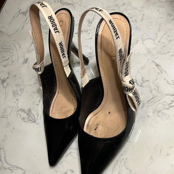 Dior Shoes Authentic Black Patent Christian Dior Sling Back Pumps